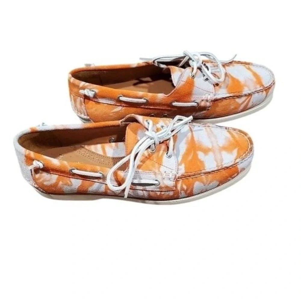 Polo‎ Ralph Lauren Boat Shoes Orange Tie-Dye Canvas Deck Casual Slip On Loafers